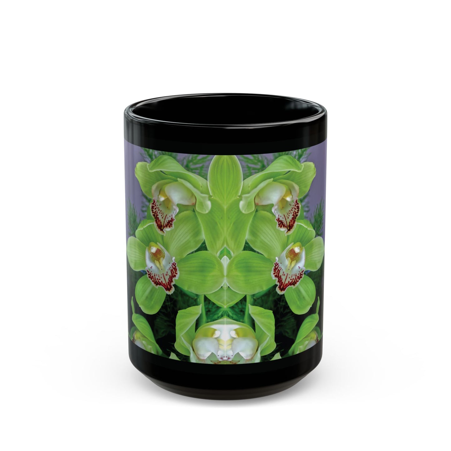 Black Coffee Mug - Kaleido Green Orchids