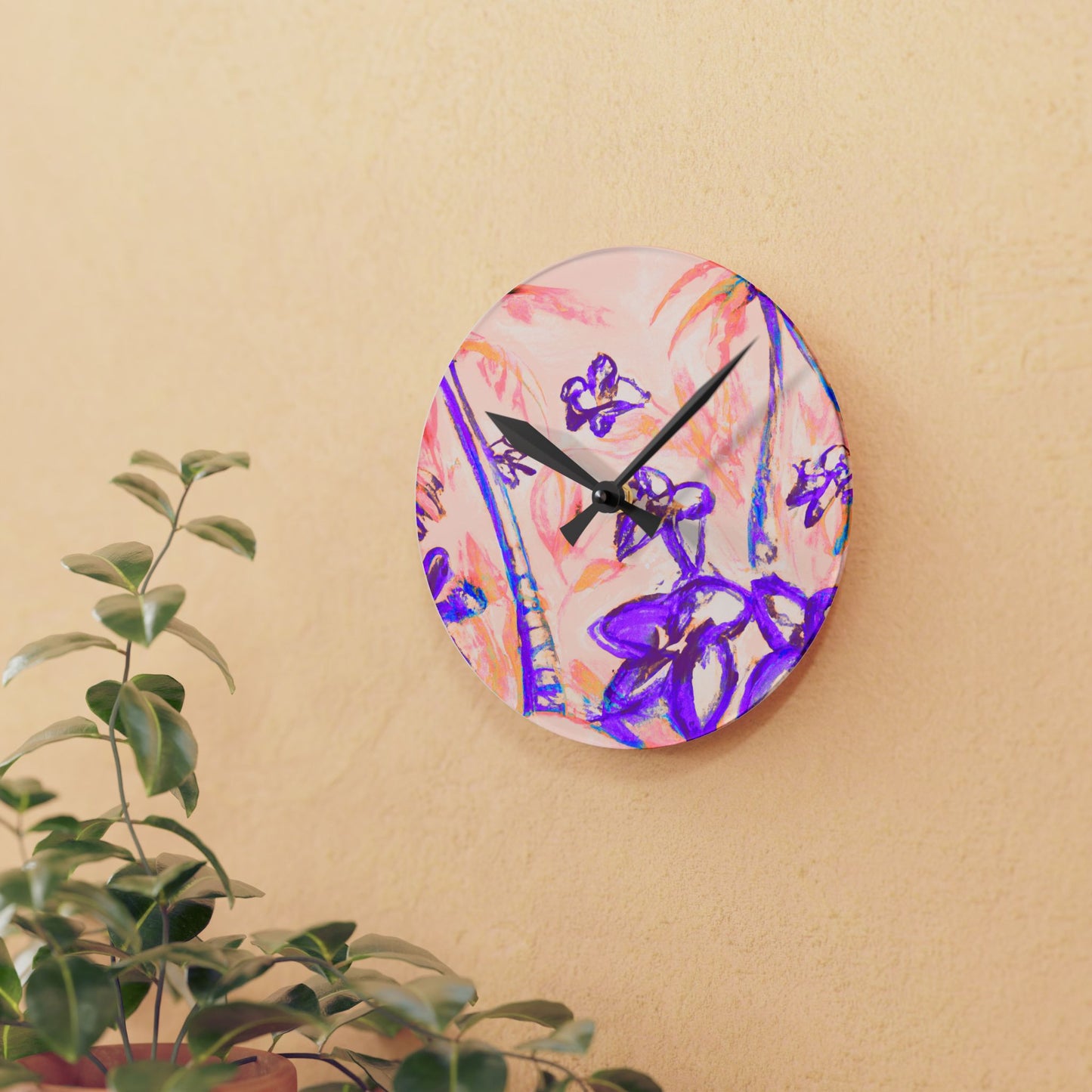 Acrylic Wall Clock / Tropical Doodles, Peach