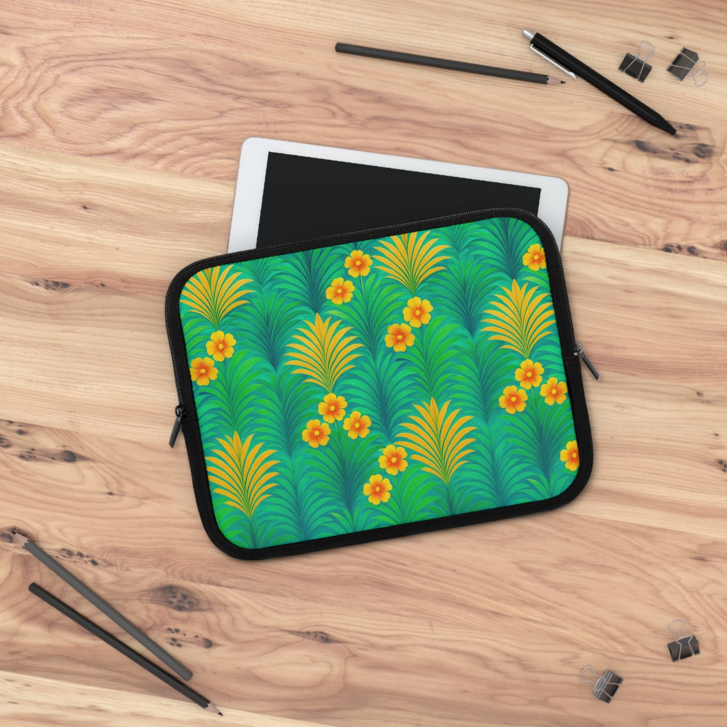 Tropical Laptop Sleeve, 5 Sizes - Perfect for Beach Lovers & Students / Sunrise Palms, Green