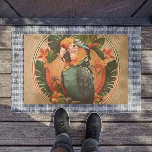 Tropical Doormat - Vibrant Coconut Fiber Entrance Mat / Playful Parrot