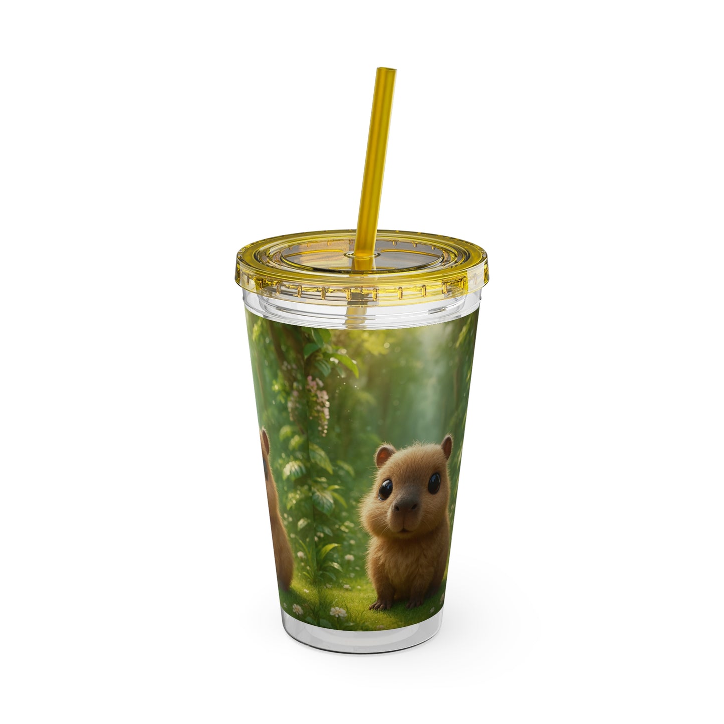Tropical Tumbler with Straw | 16oz Colorful Travel Cup / Baby Cabybara