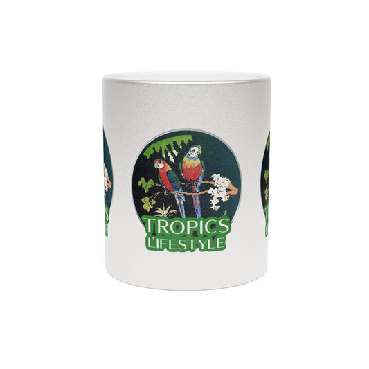 Colorful Tropical Metallic Mug, Gold or Silver - Two Brazilian Parrots