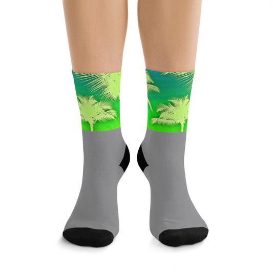 Recycled Poly Socks, Palm Glow Green/Grey