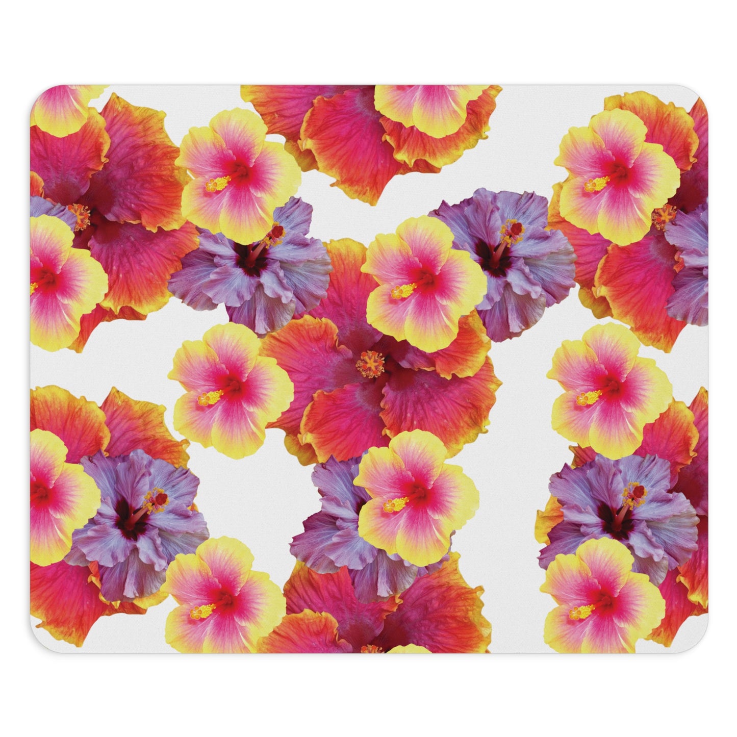 Tropical Mouse Pad, 2 Shapes - Floral Vibes for Home Office & Gamer / Hibiscua Mix, White