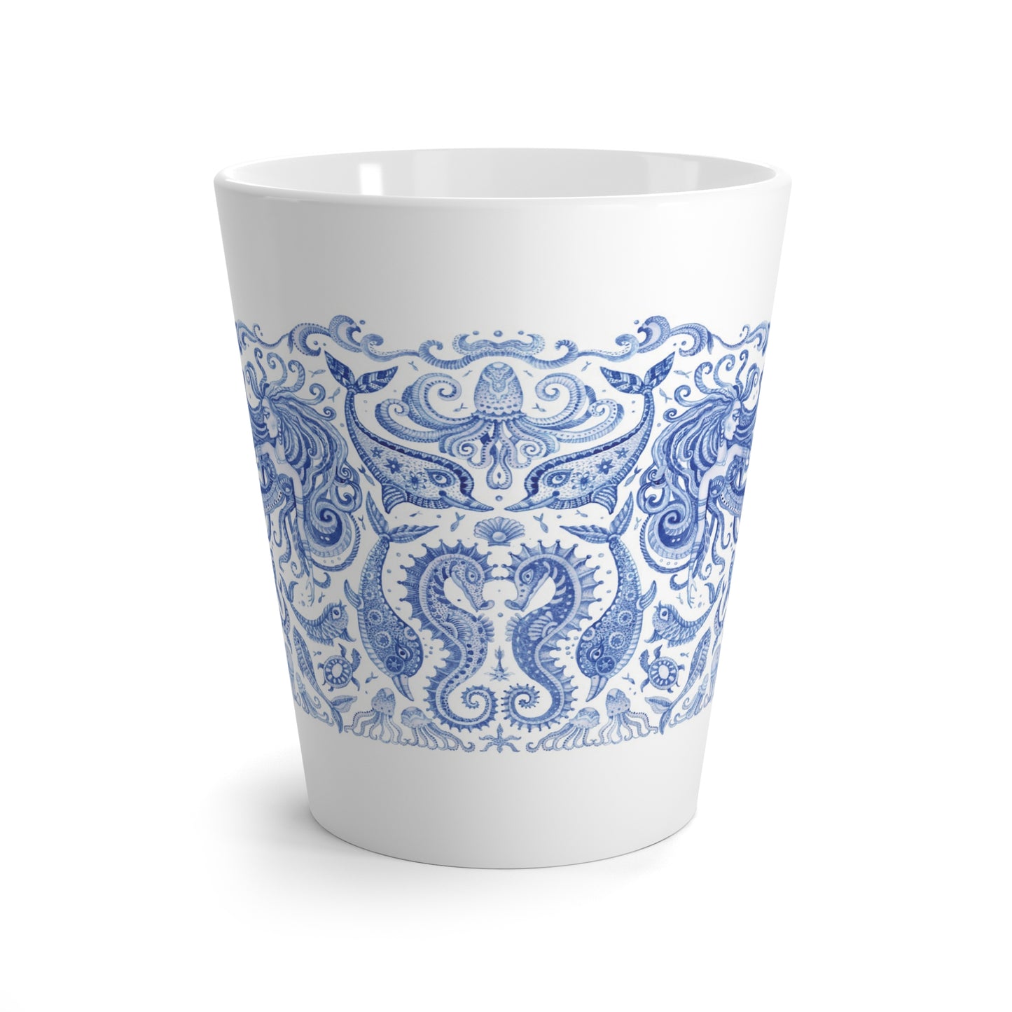 Latte White Mug - Perfect for Coffee Enthusiasts / Mermaid Kingdom, Blue