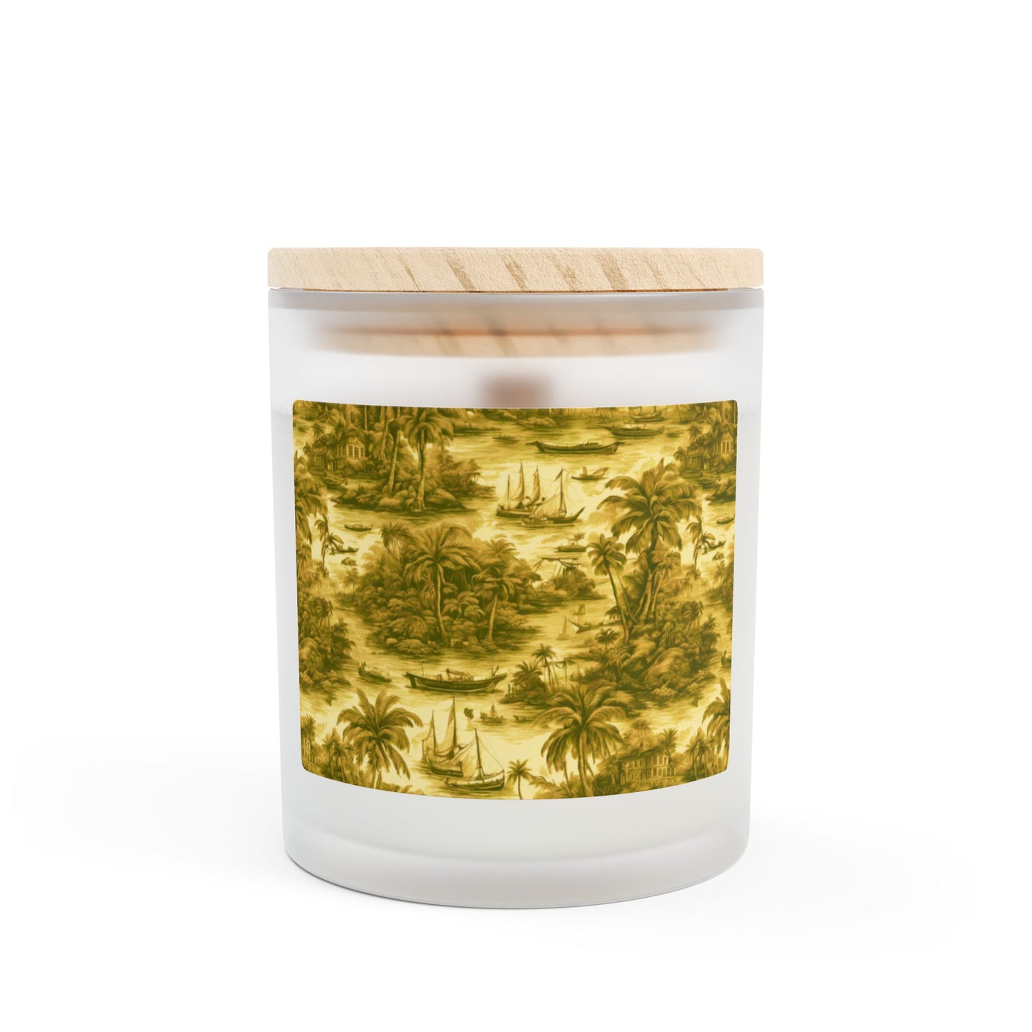 Frosted Glass Candle, 11oz - Tropical Toile #1, Gold