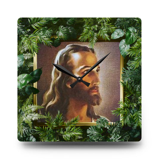 "Tropical Head of Christ" Acrylic Wall Clock - Elegant Religious Decor for Home and Office