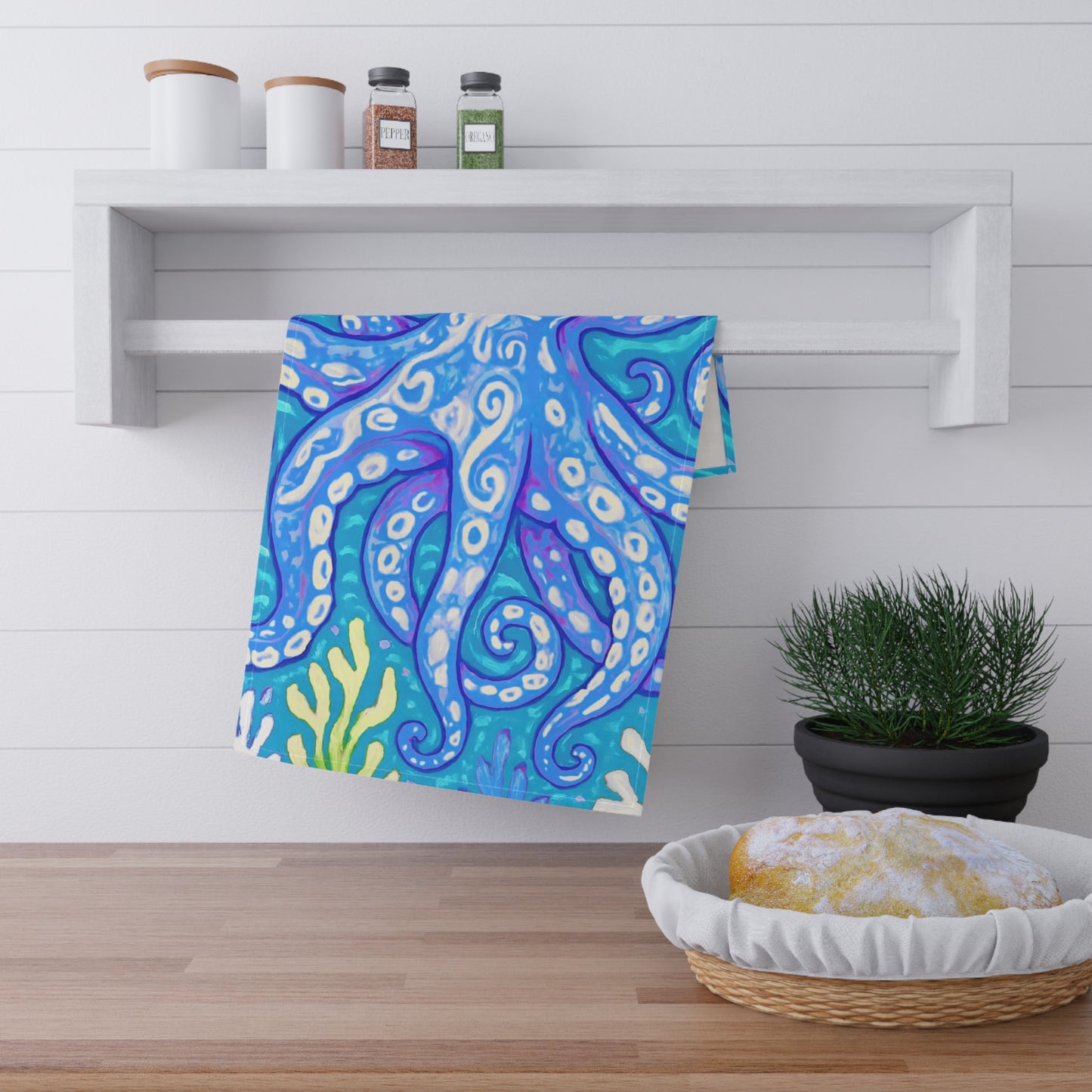 Tea Towels (cotton, poly), Blue Kraken Joe