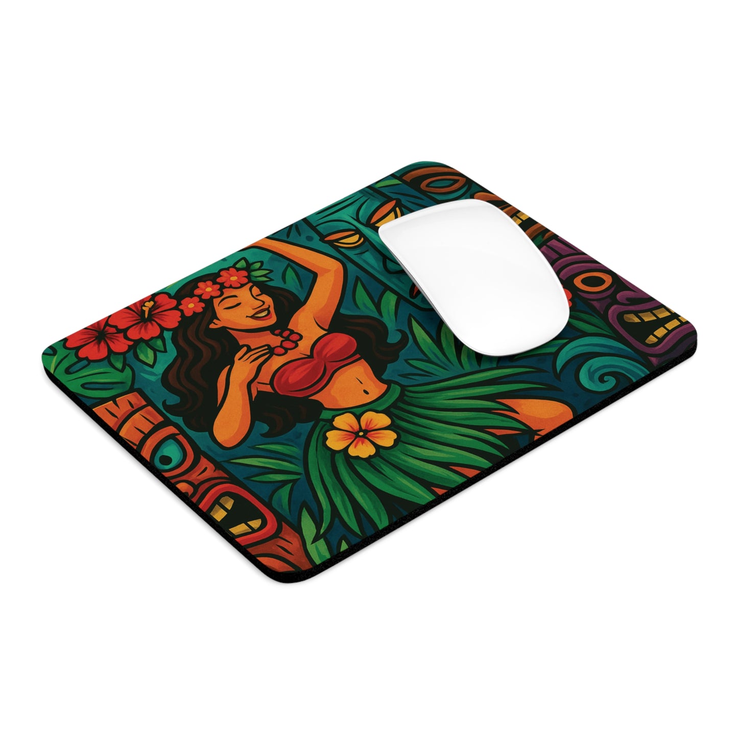 Tropical Mouse Pad, 2 Shapes - Beach Vibes for Home Office & Gamer / Tiki Hawaiian Dancer