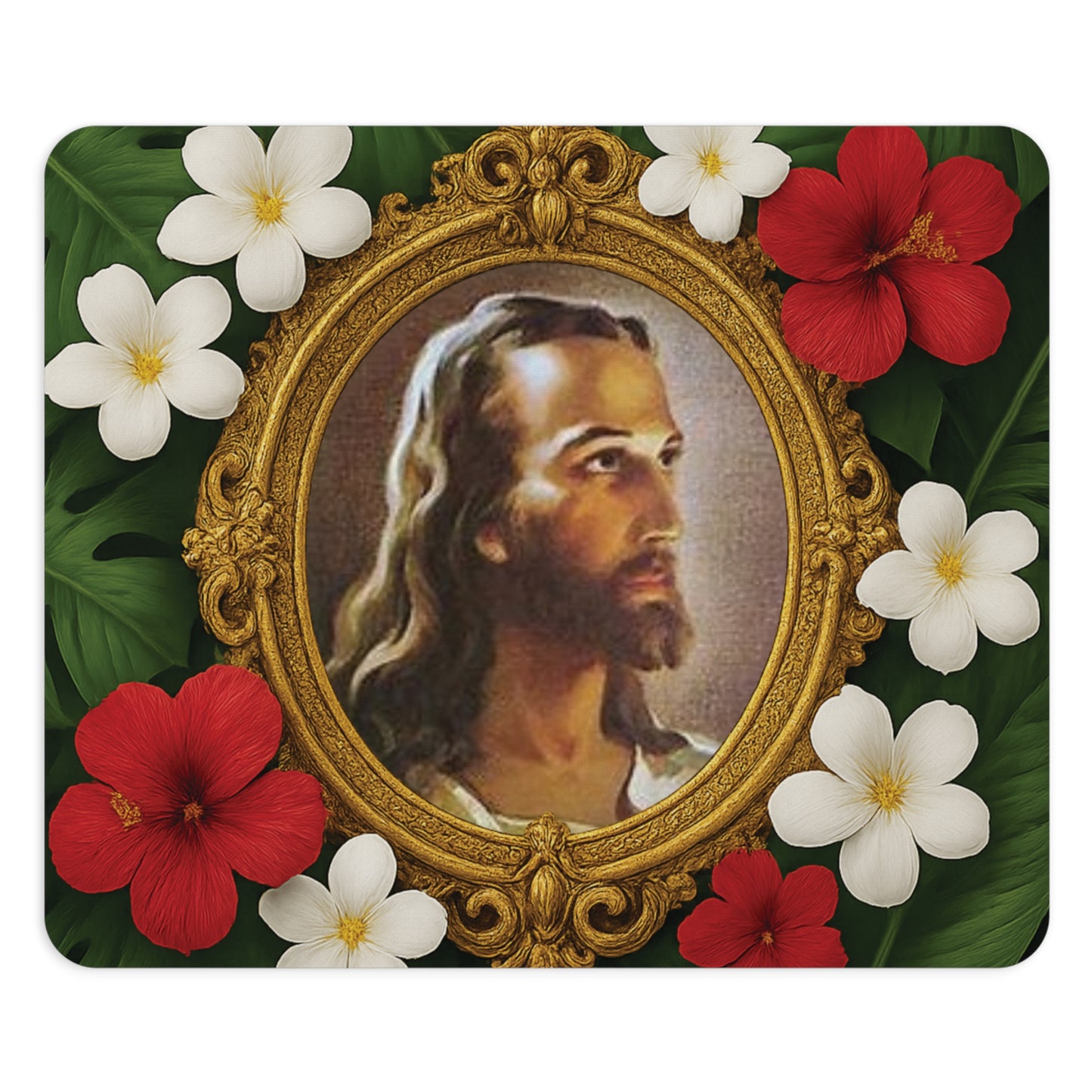 Religoius Tropical Mouse Pad, 2 Shapes - Beach Vibes for Home Office & Gamer / Head of Christ