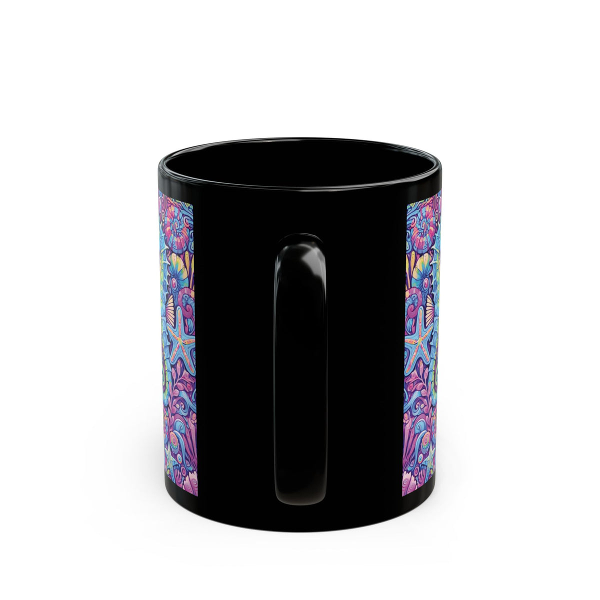 Black Coffee Mug - Seahorse Trio, Purple Fantasy