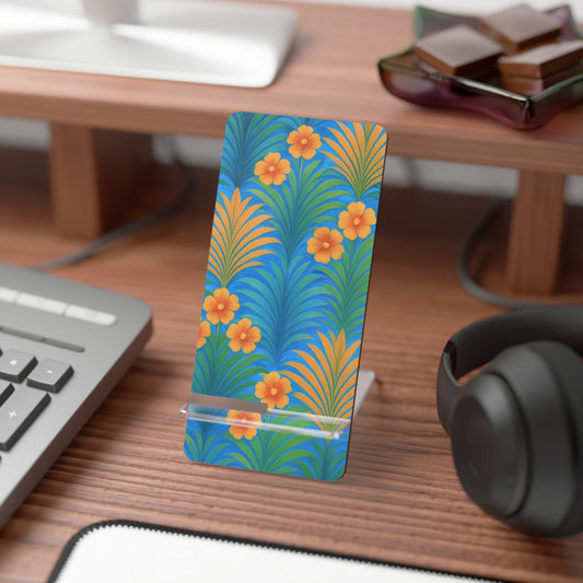 Stylish Smartphone Display Stand with Iconic Artwork - Sunrise Palms/Blue