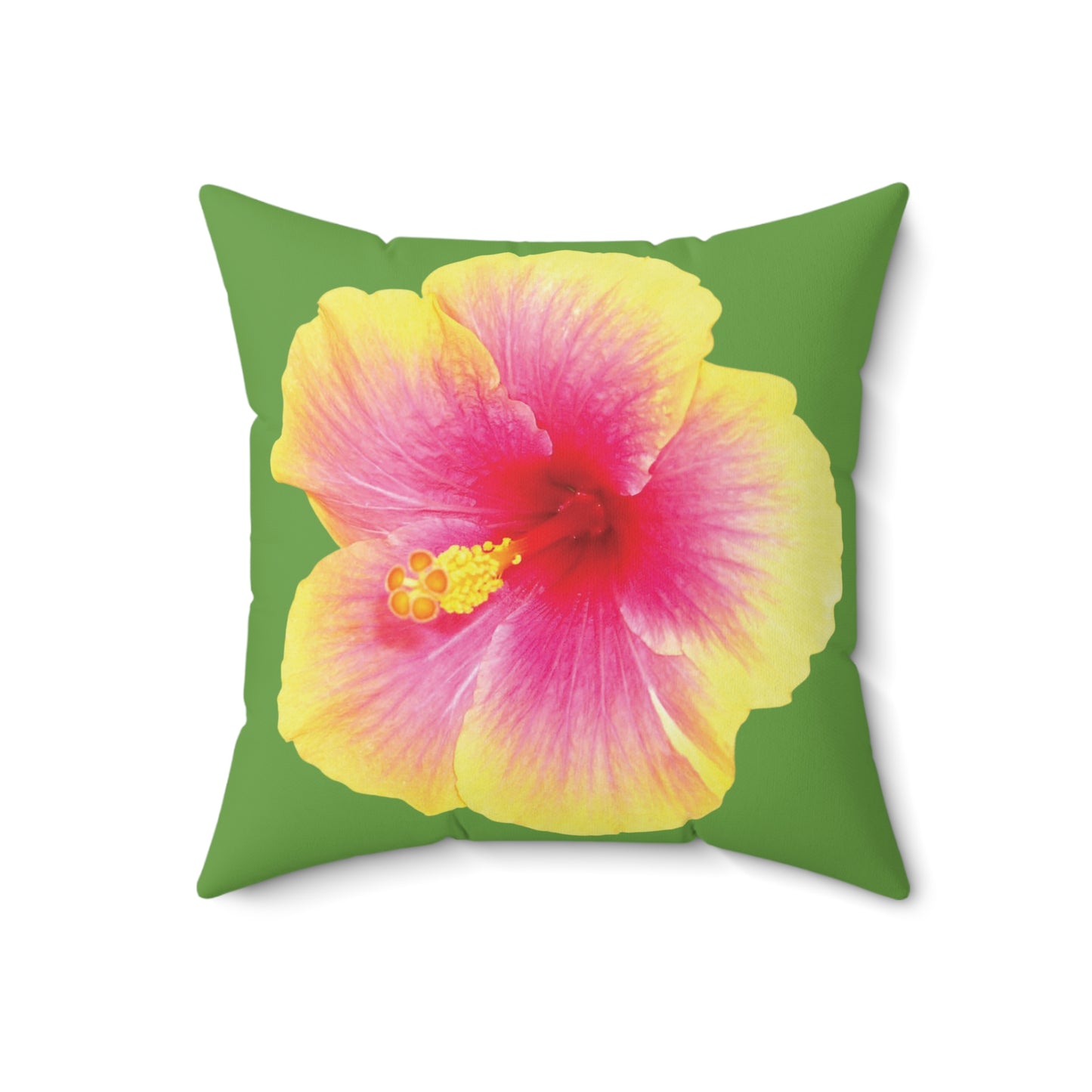 Decorative Pillow - Accent Cushion, 4 Sizes / Photo Yellow Hibiscus, Green