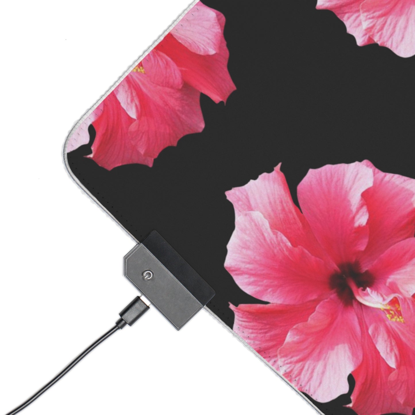 LED Gaming Mouse Pad With Vibrant RGB Lighting, 4 Sizes / Photo Hibiscus/Pink