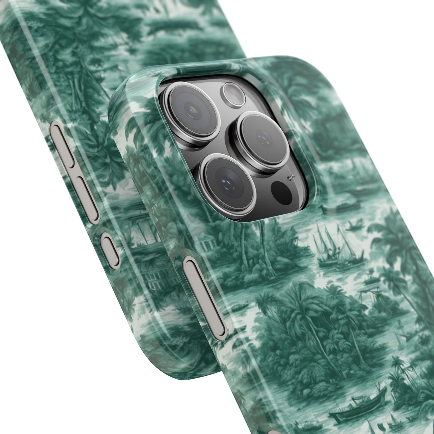 Slim Phone Cases - Tropical Toile #1, evergreen