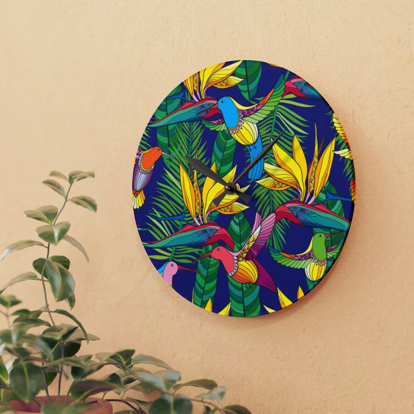 Acrylic Wall Clock, Bird of Paradise Toile