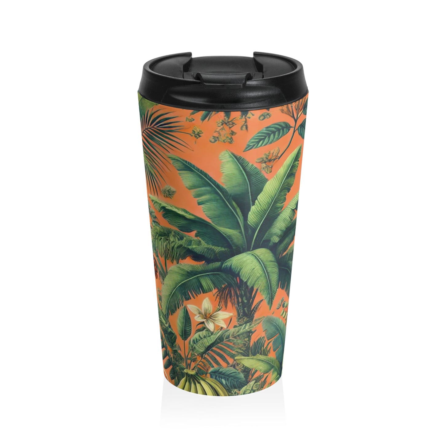 15 oz. Stainless Steel Travel Mug / Palms & Tropical Fruit, Orange