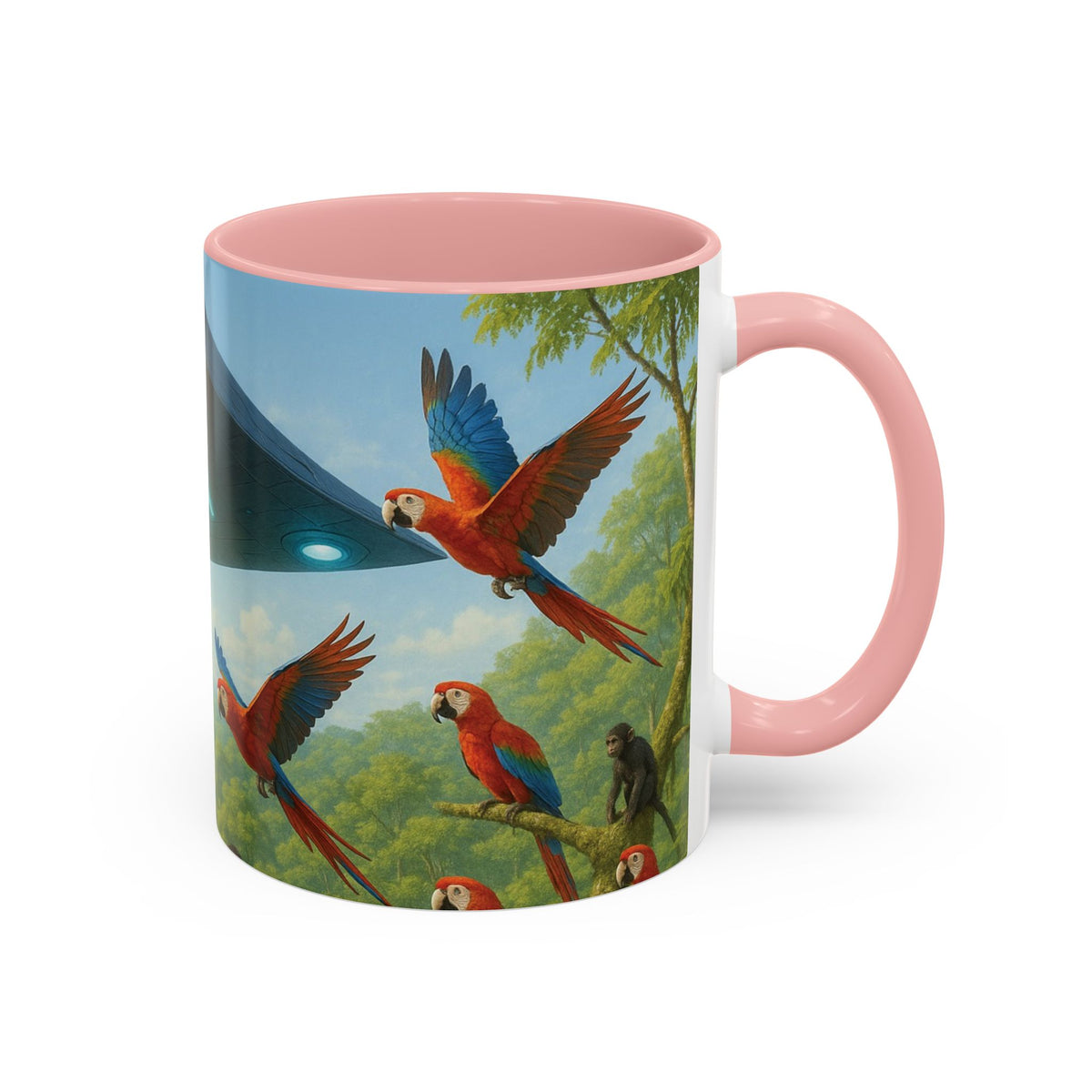 Accent Coffee Mug (11, 15oz), 8 Colors - UFO and Macaws