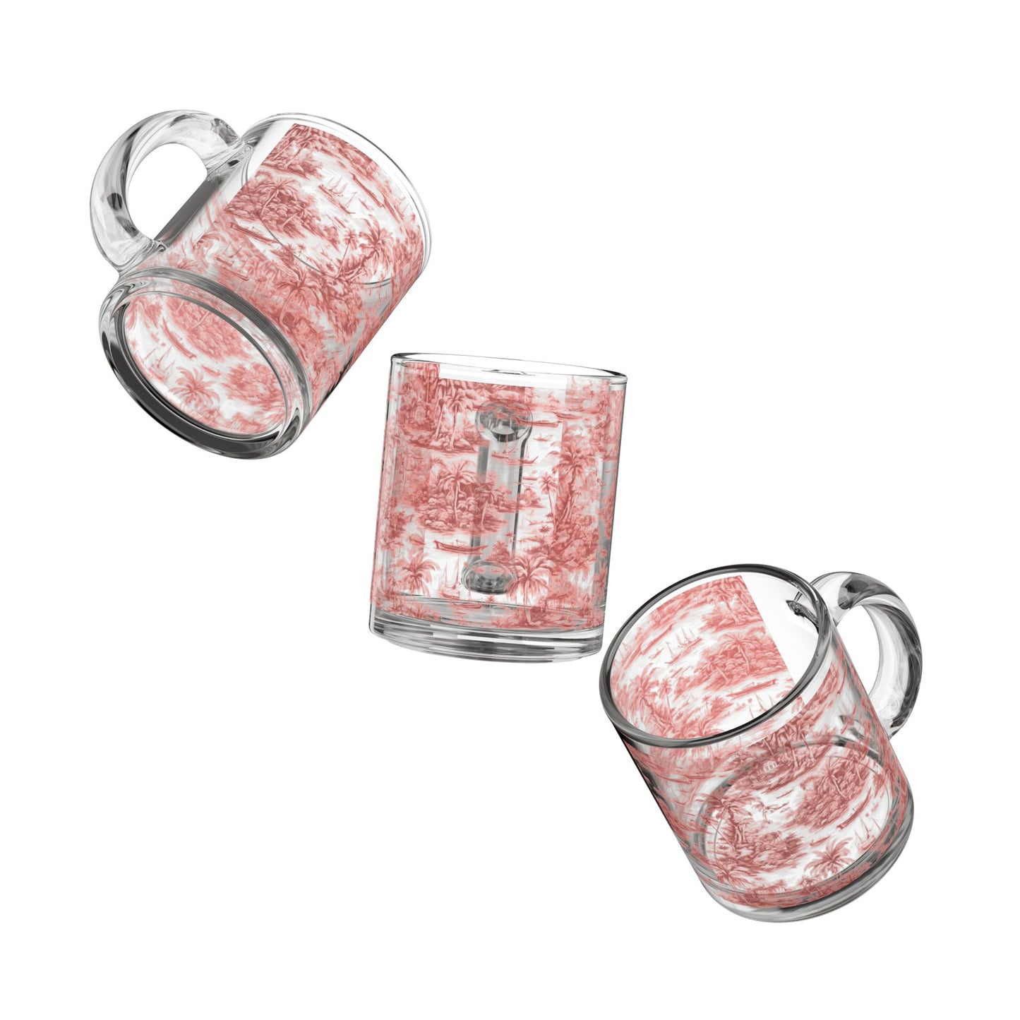 Tropical Glass Mug - 10oz Coffee Cup / Tropical Toile, Russet