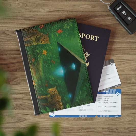 Tropical Passport Cover, Faux Leather - RFID blocking for travel security / UFO and Jaguars