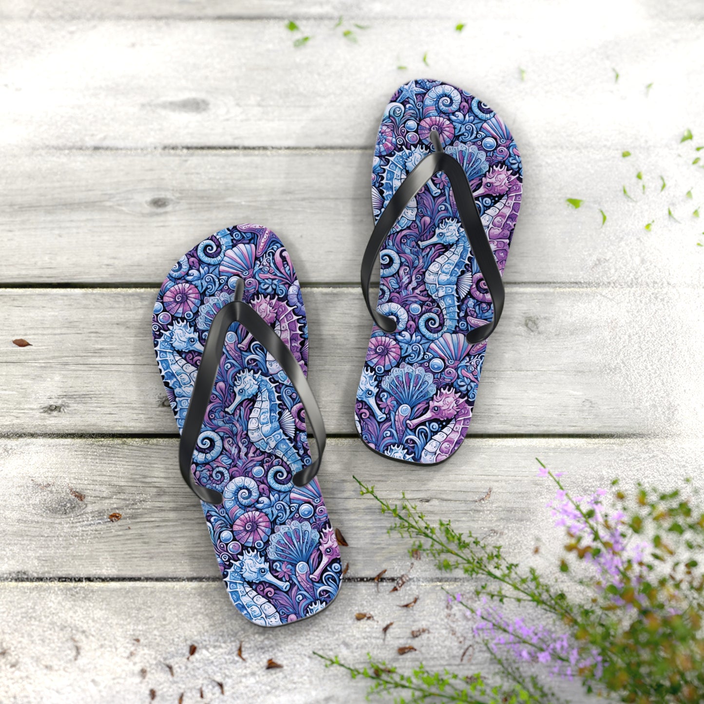 Flip Flops - Seahorses/Blue