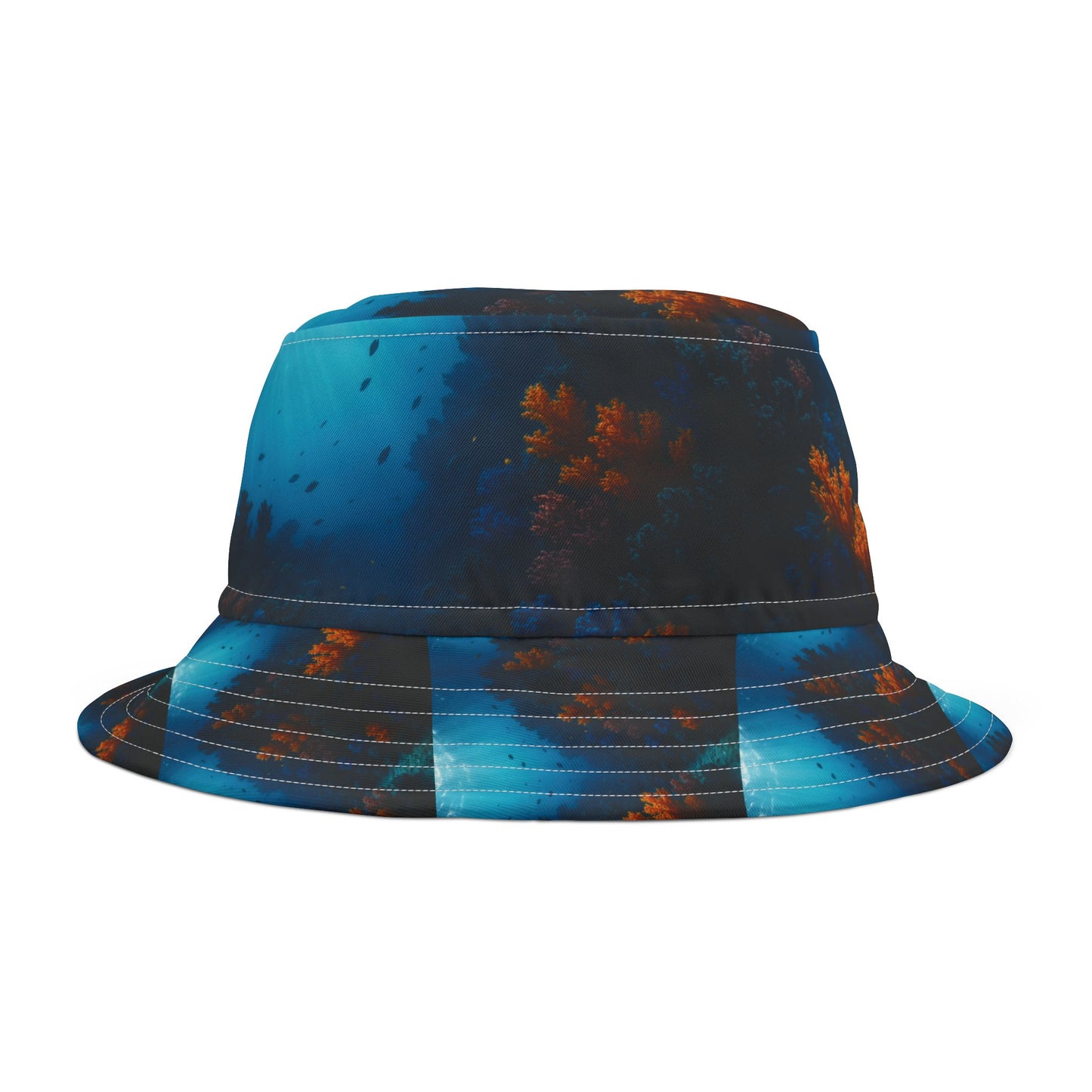 Black and Orange Coral / Polyester Bucket Hat for Beach Lovers