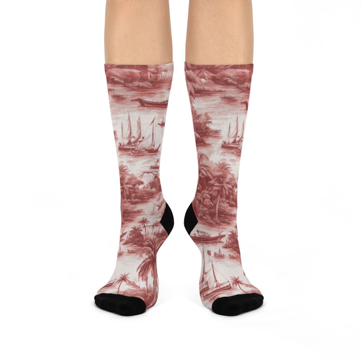 Cushioned Crew Socks - Tropical Toile, Russet