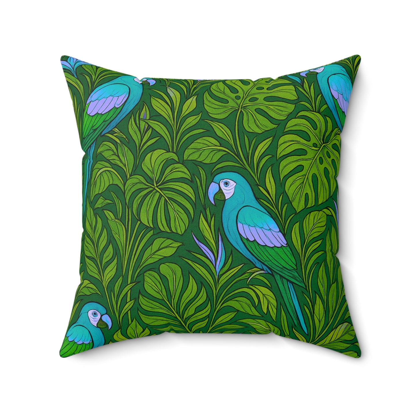 Tropical Pillow, 4 sizes - Colorful Spun Polyester Square Cushion / Parrot Family, Blue