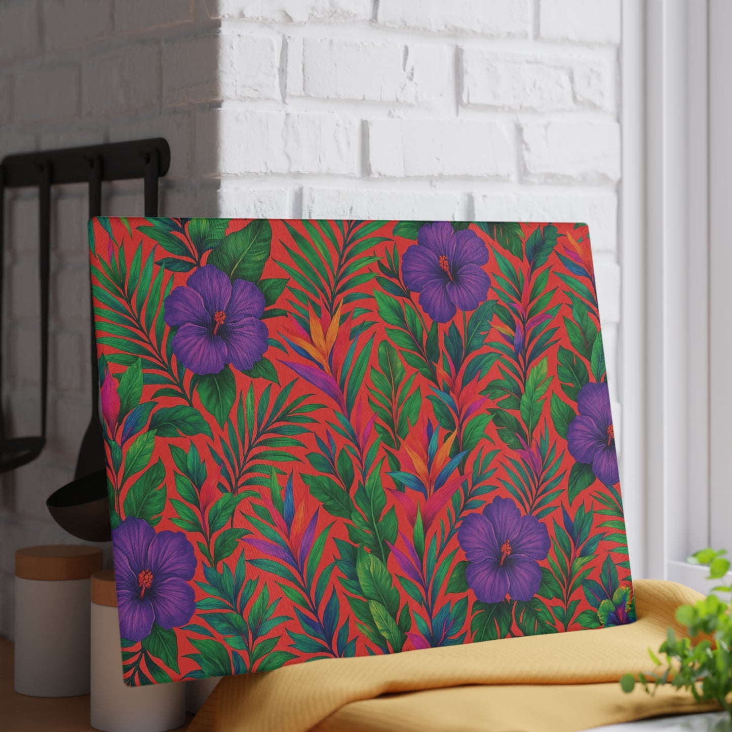 Glass Cutting Board, 2 sizes - Midnight Flower Coral