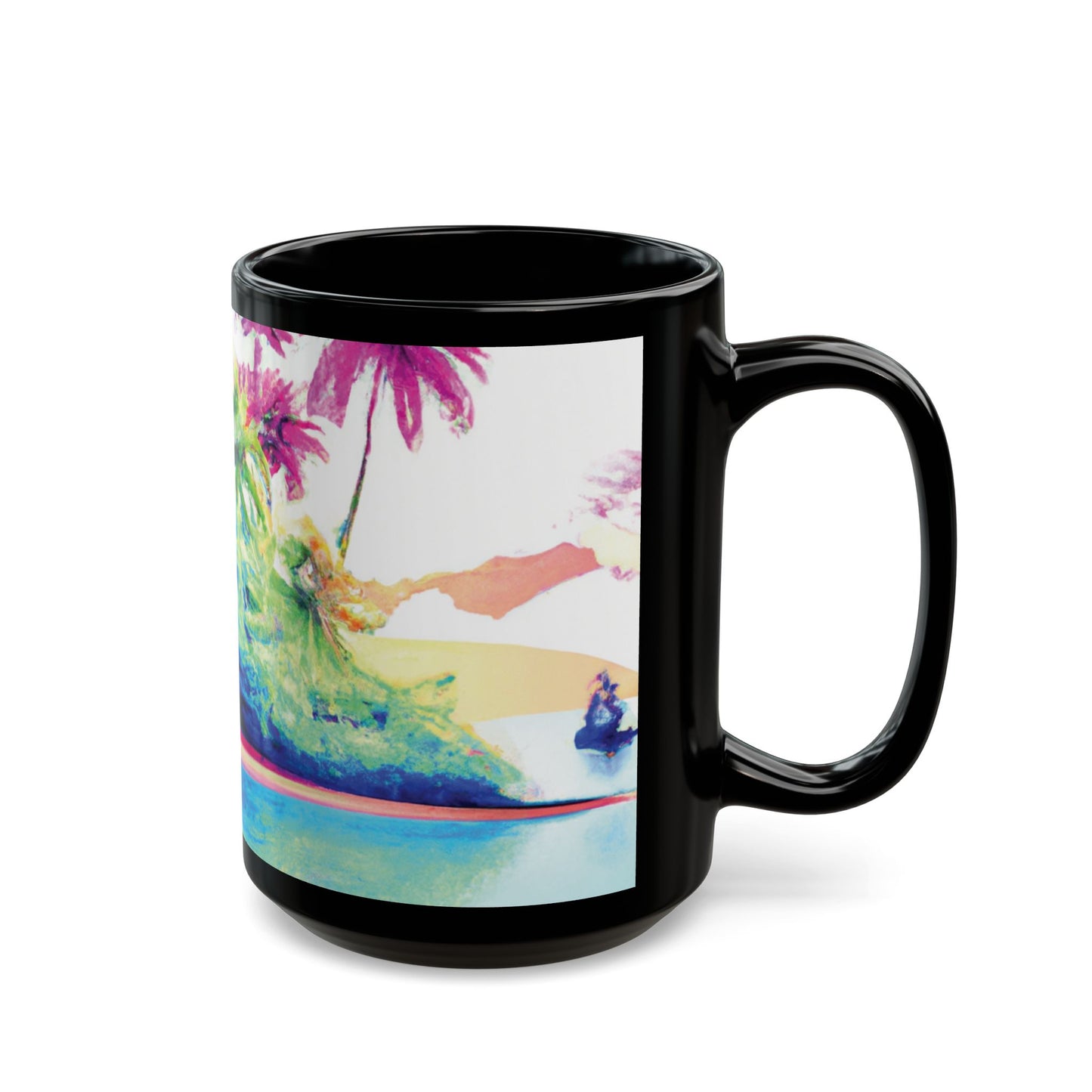 Black Coffee Mug - Watercolor Beach