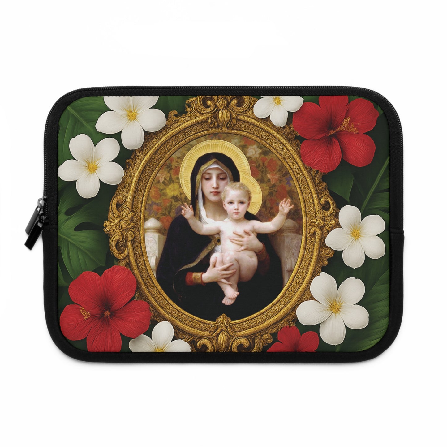 Religious Floral Laptop Computer Sleeve, Portable Tech Gift / Virgin of the Lilies