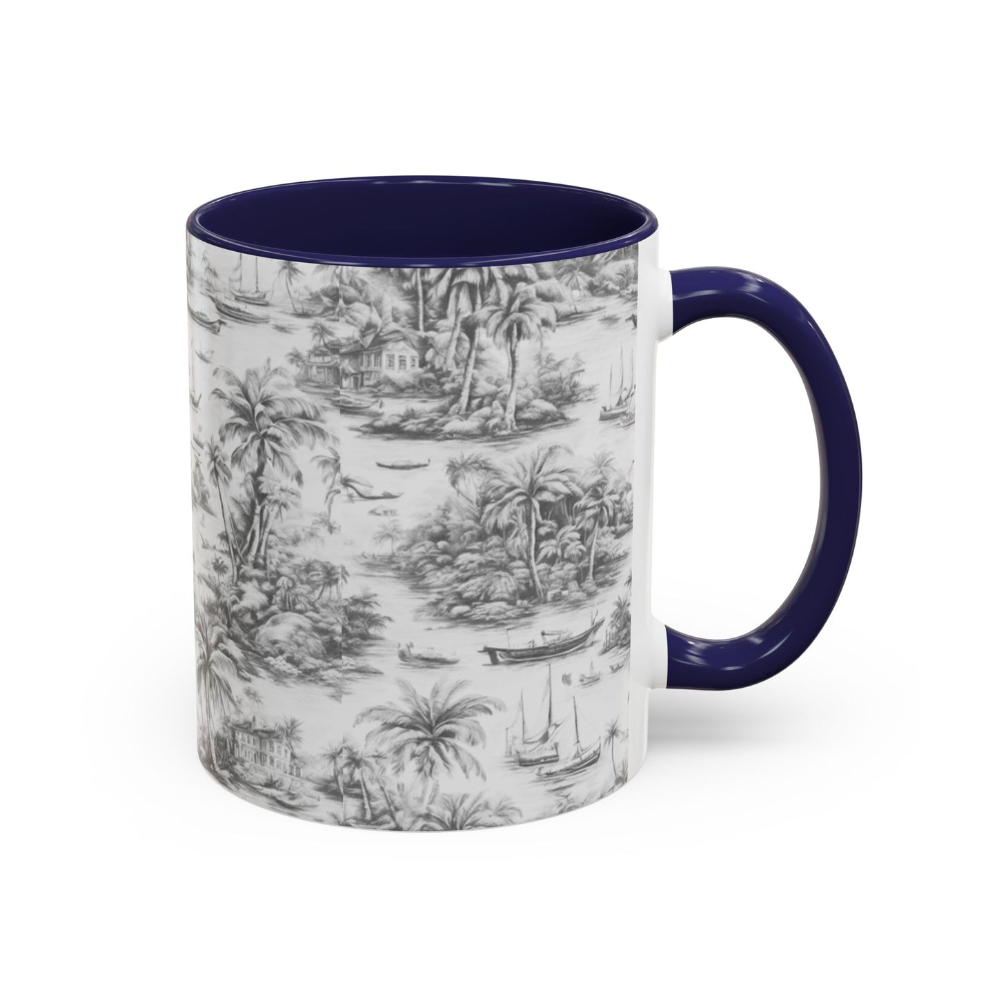 Accent Coffee Mug (11, 15oz), 8 Colors - Tropical Toile #1, soft black