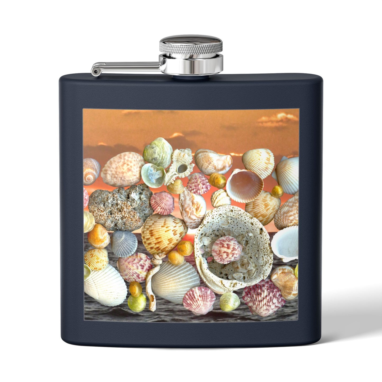 Tropical Stainless Steel 6 oz. Flask, Many Colors  – Sky/Ocean Seashell Collection