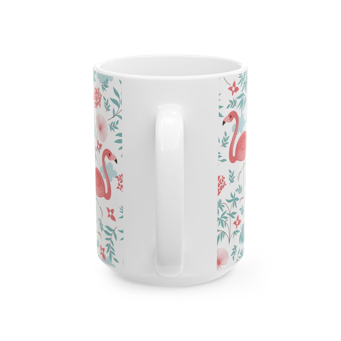 Ceramic White Mug - Happy Flamingos