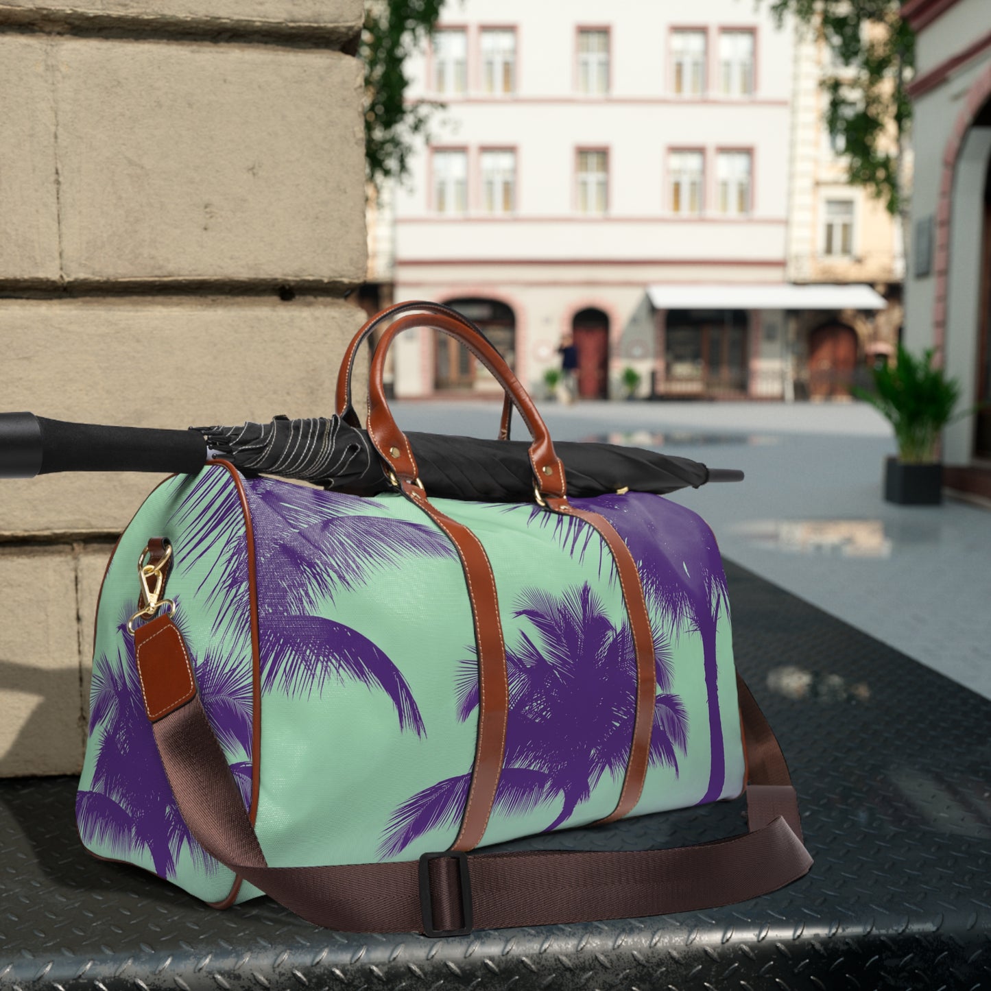 Tropical Waterproof Travel Bag - Perfect for Beach Getaways / Palm Glow, Minty