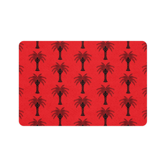 Pet Food Mat (12x18), Art Deco Palm, Red