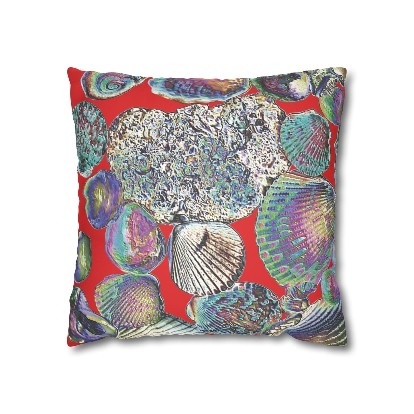 Faux Suede Square Pillowcase - Heatwave Seashell Collection, Red