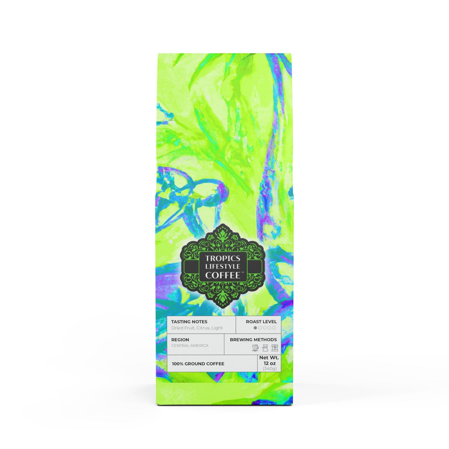 Beach Sunrise Blend™ (Light Roast) Specialty Grade Craft Coffee / Tropical Doodles, Lime