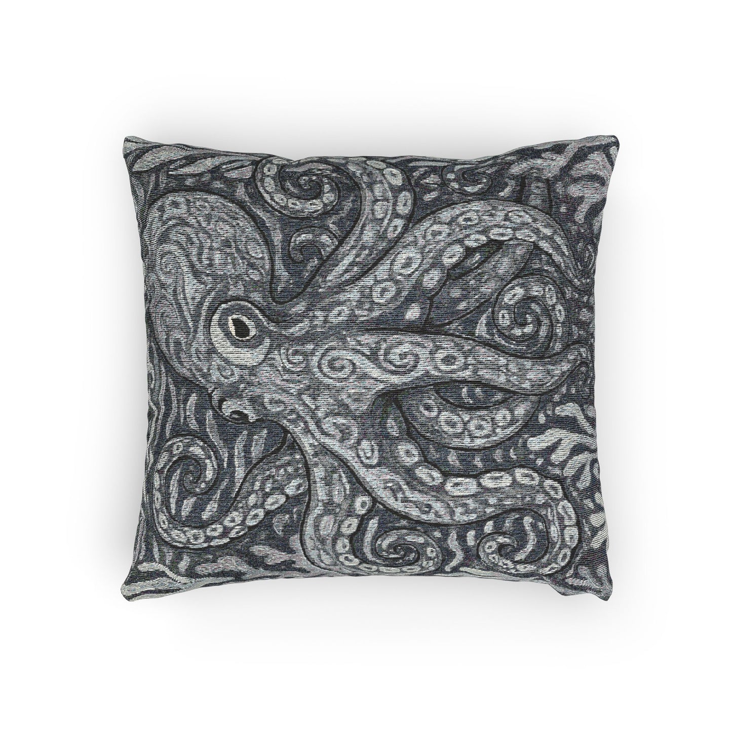 Woven Pillow, 17"W x 18"L ~ Octopus Kraken Joe, Slate