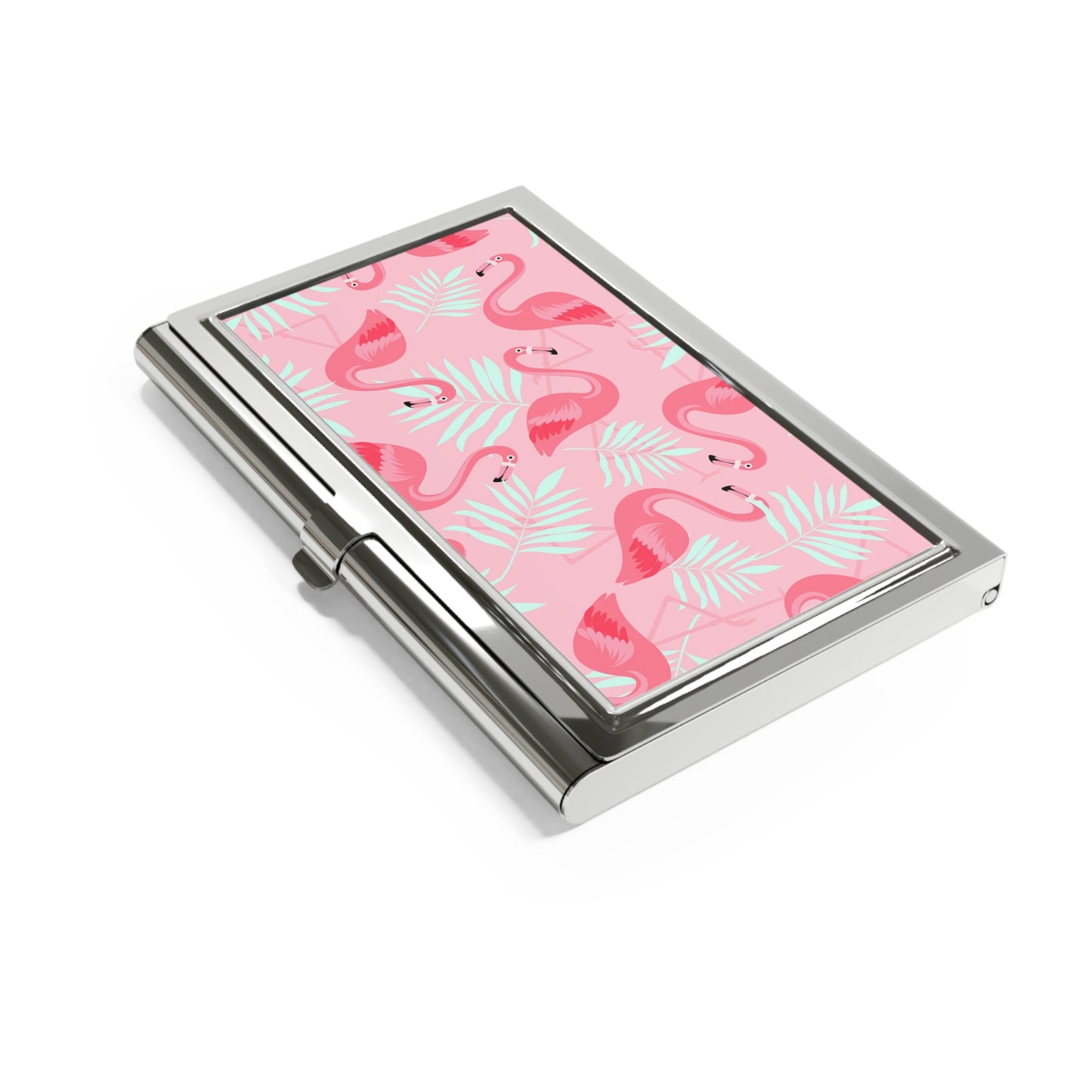 Business Card Holder - Flamingo and White Palms