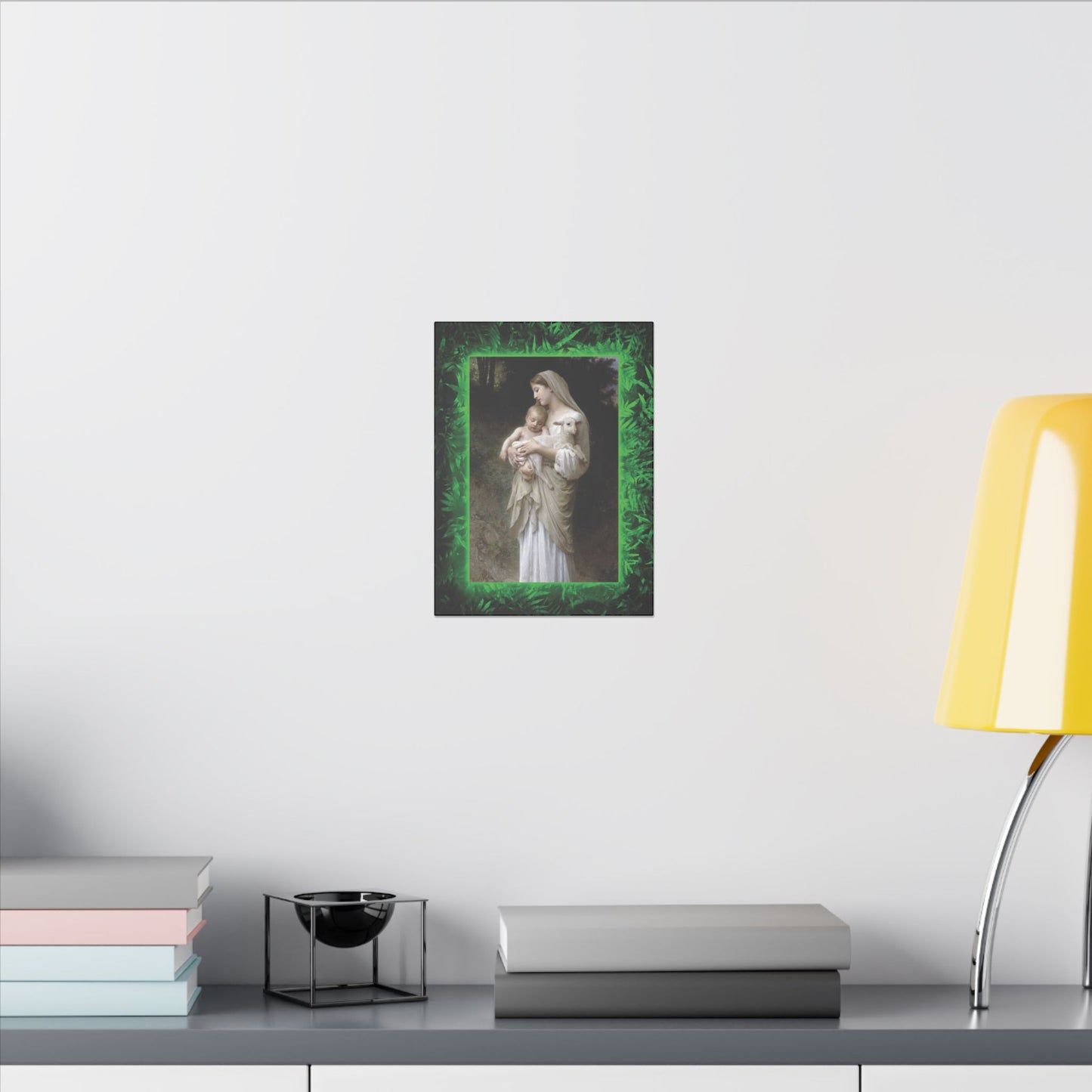 "Tropical Glow Innocence" Religious Canvas Artwork - Stretched Canvas Print / Virgin Mary & Jesus