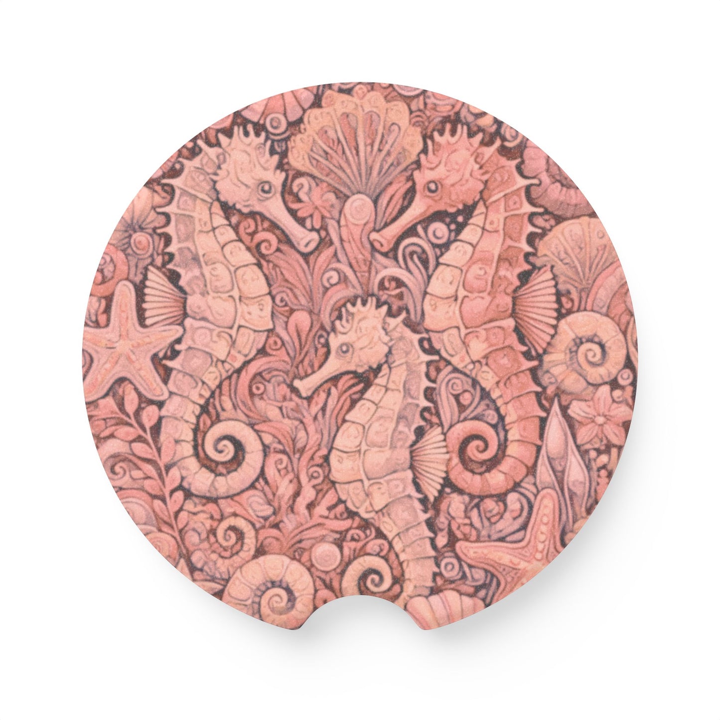 Soapstone Car Coaster - Seahorses/Red