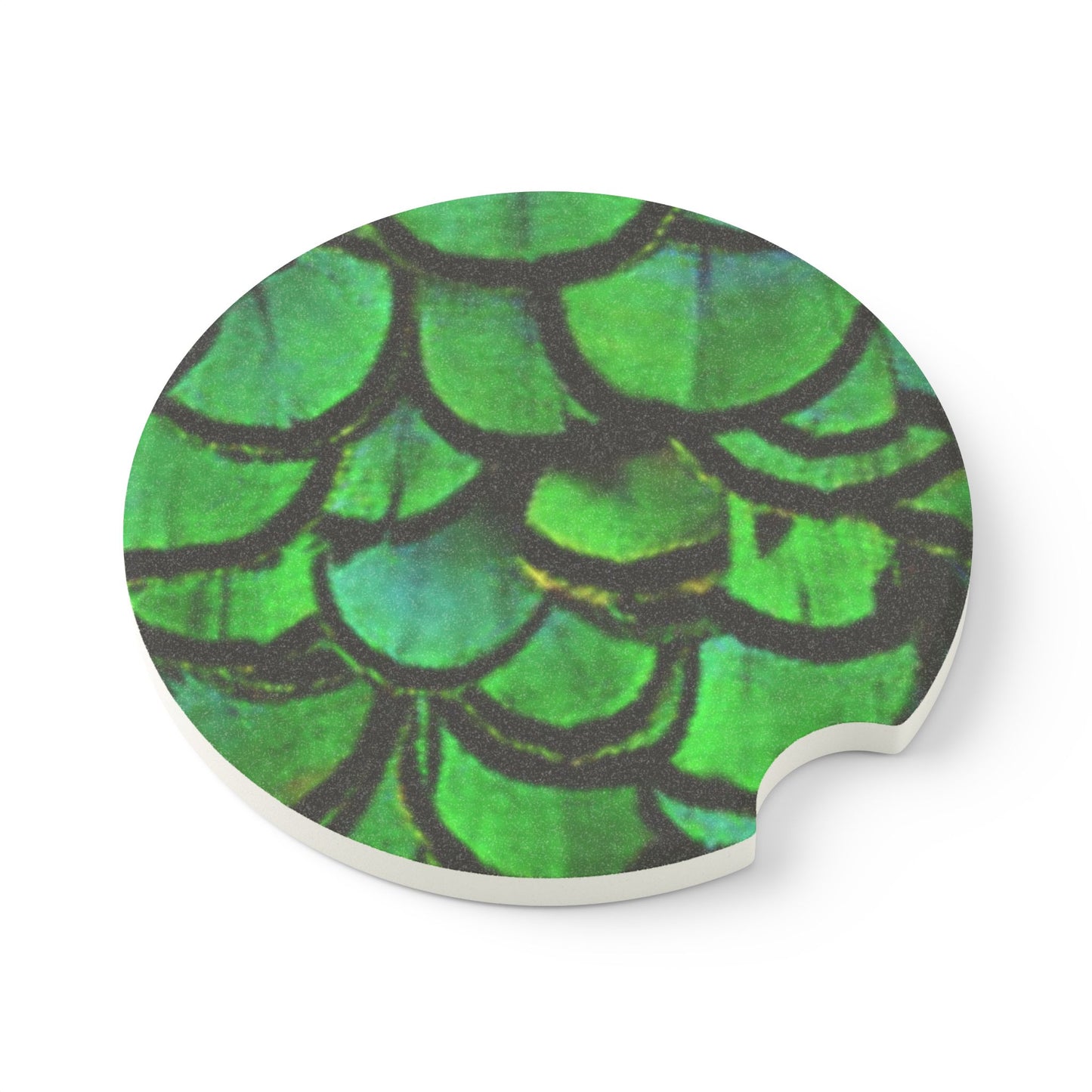 Soapstone Car Coaster - Green Peacock