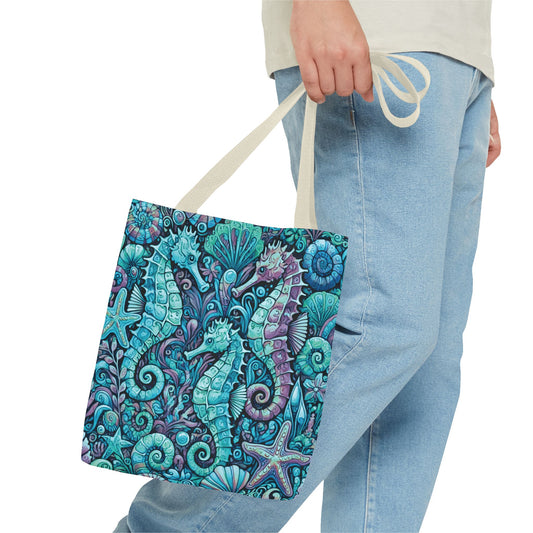 Turquoise Seahorse Trio Tote Bag - 3 Sizes