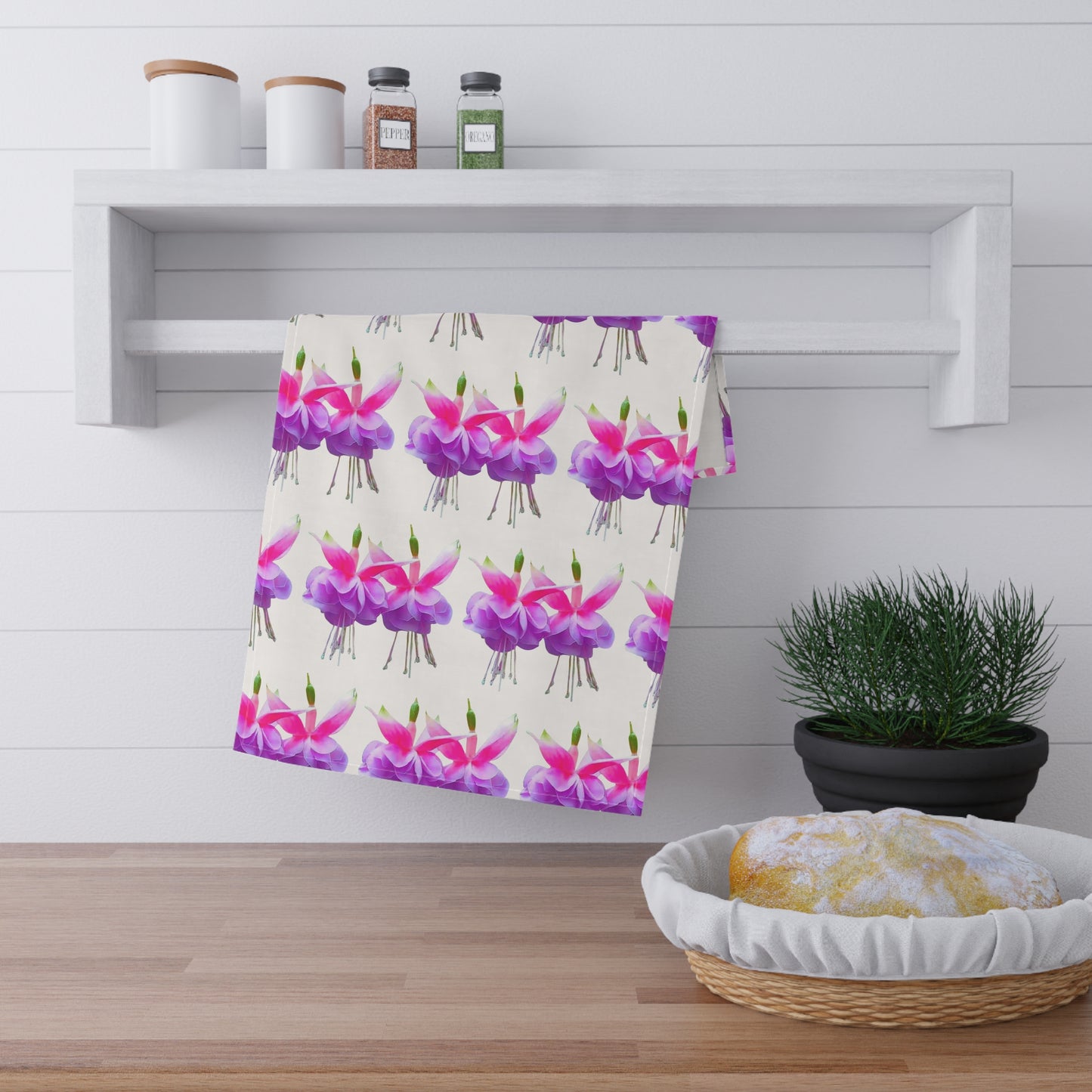 Tea Towels (cotton, poly) - Two Fuchsias, white