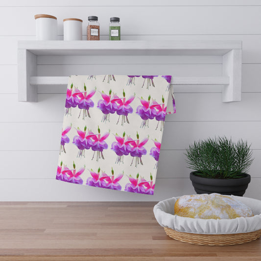 Tea Towels (cotton, poly) - Two Fuchsias, white