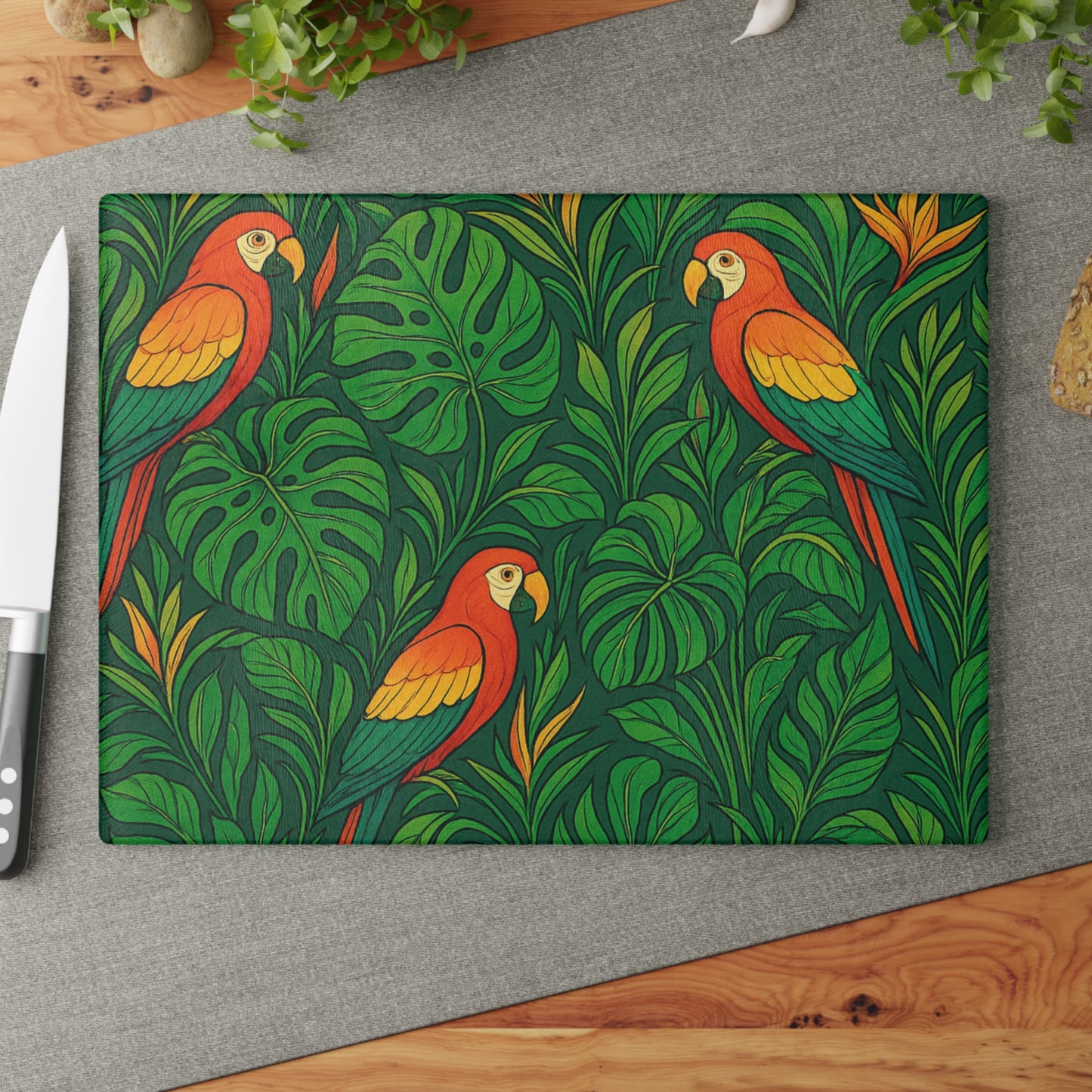 Glass Cutting Board, 2 sizes - Parrot Family