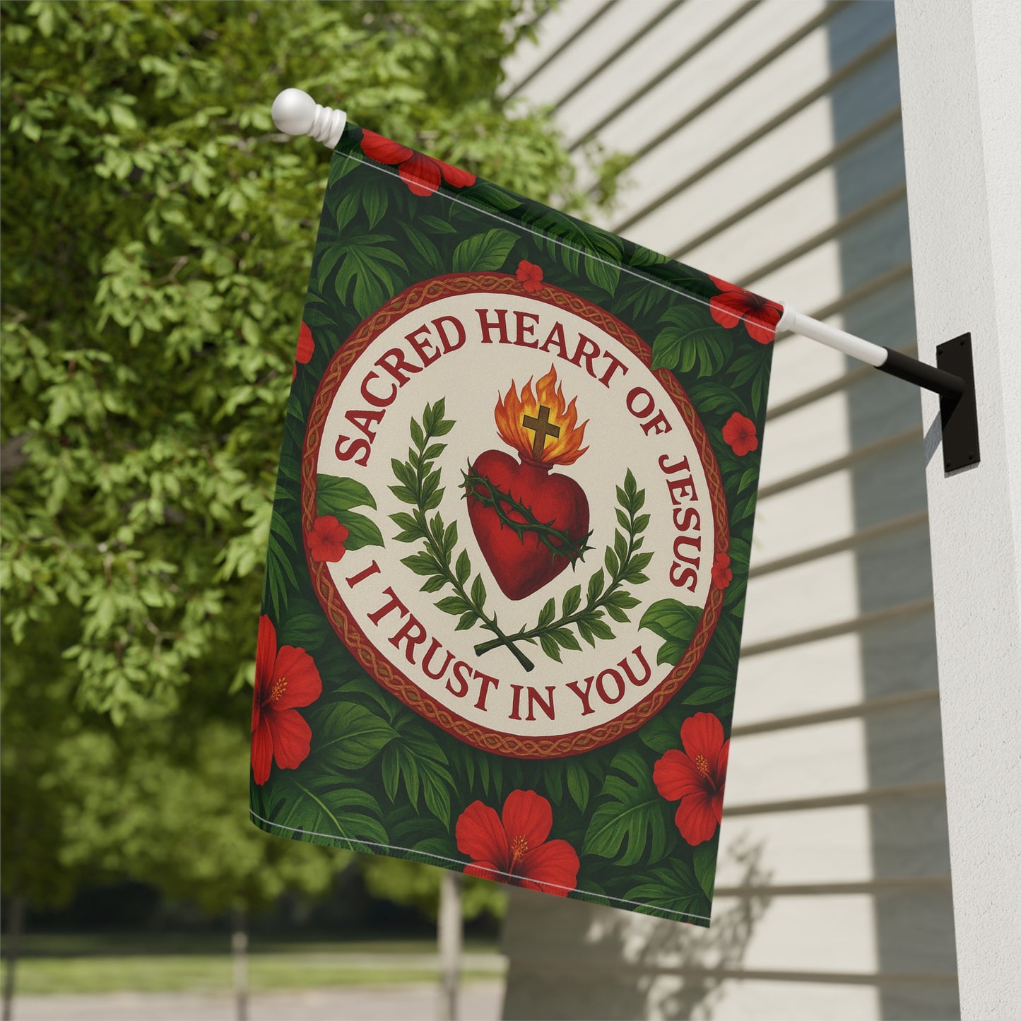 Religious Tropical Garden Flag/Banner  -  Outdoor Decor / Sacred Heart of Jesus