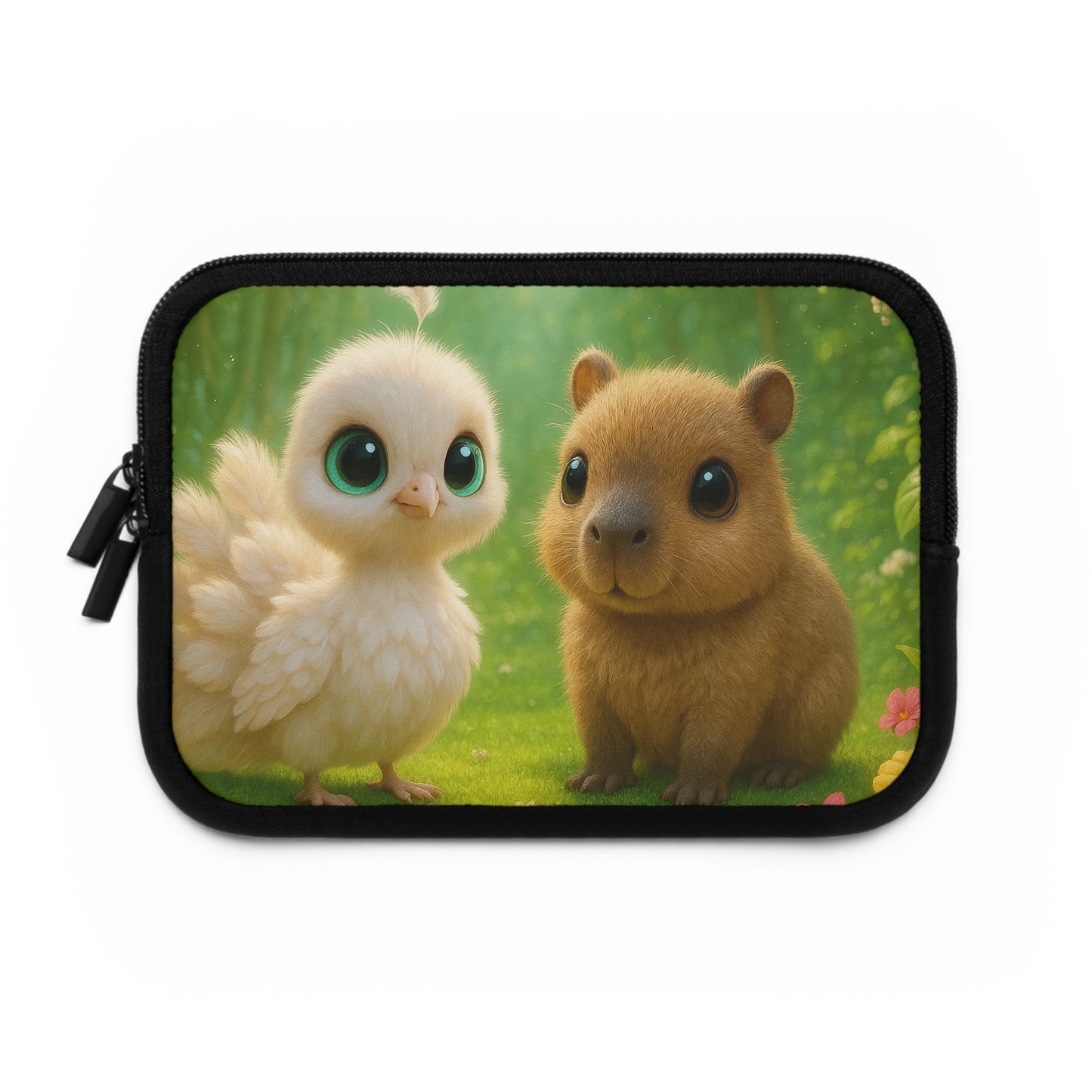 Tropical Laptop Sleeve, 5 Sizes - Perfect for Beach Lovers & Students / Baby White Peacock and Baby Capybara