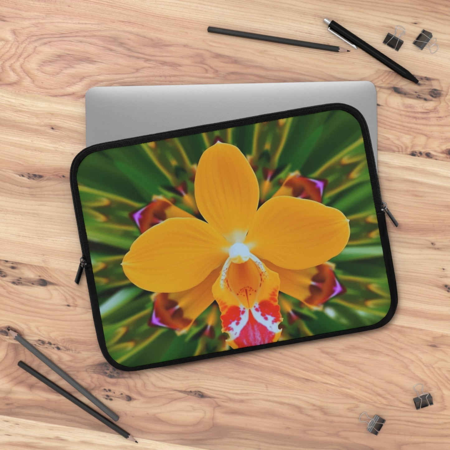 Tropical Laptop Sleeve, 5 Sizes - Perfect for Beach Lovers & Students / Kaleido Orange Orchid